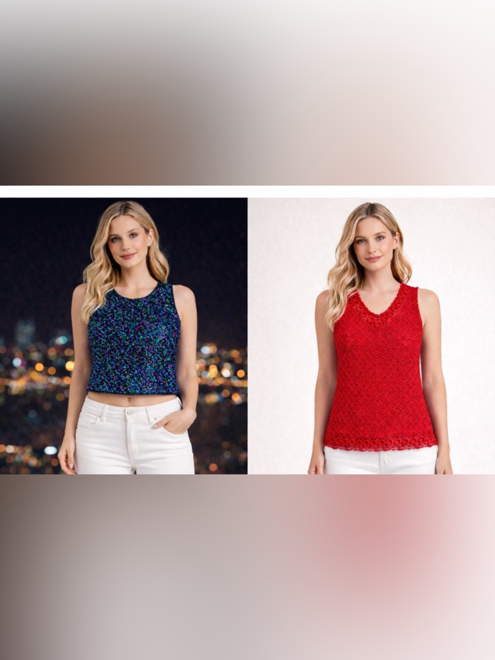 Bundle Red Crochet Lace‎ Sleeveless Top - Women and Top with sequins multicolor
